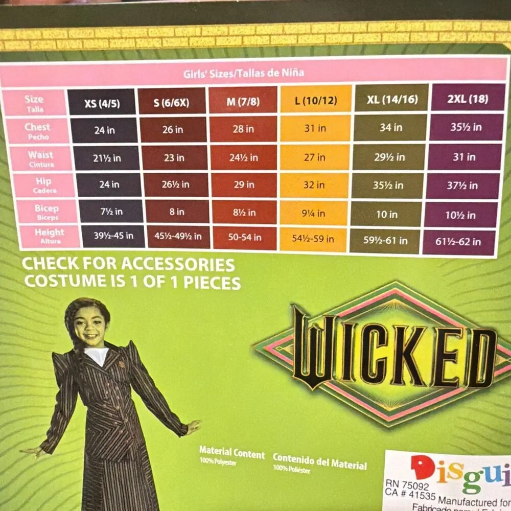 Wicked Elphaba Shiz University Costume Dress Kids Size Medium 7-8 Halloween Girl